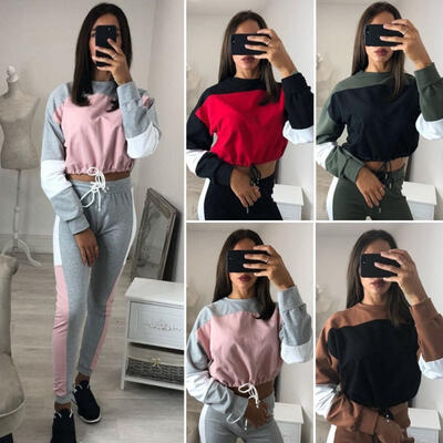 

Women 2Pcs Tracksuits Striped Sport Lounge Wear Ladies Tops Pants Jogging Suit