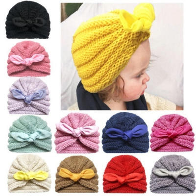 

UK Cute Baby Girls Boys Bow Turban Hat Toddler Kids Head Wrap Headband Wool Cap