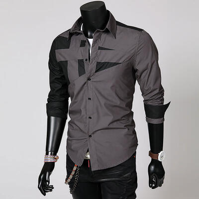 

Long Sleeve Patchwork Lapel Shirts Casual Cotton Top For Men