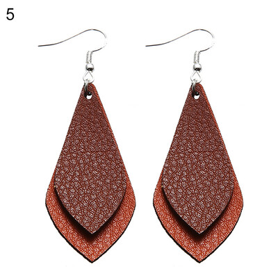 

Boho Women Date Party Jewelry Faux Leather Waterdrop Leaf Pendant Hook Earrings
