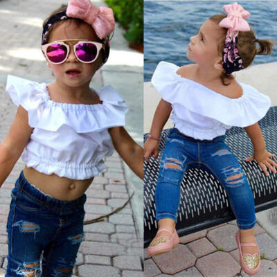 

Baby Girl Kids Summer Tank Top T-shirt Shirt ClothesJeans Long Pants Outfit Set