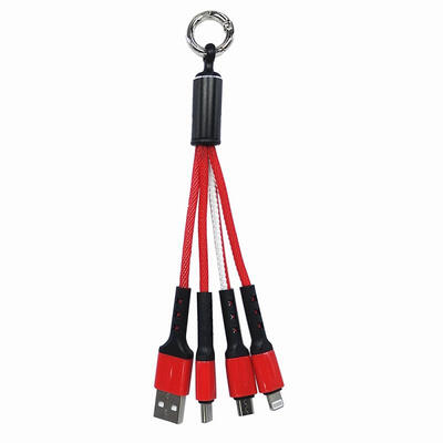 

3 in 1 Denim Fast Charging Cable with Key Chain for Apple iPhones Android Mobile Phone-17cm