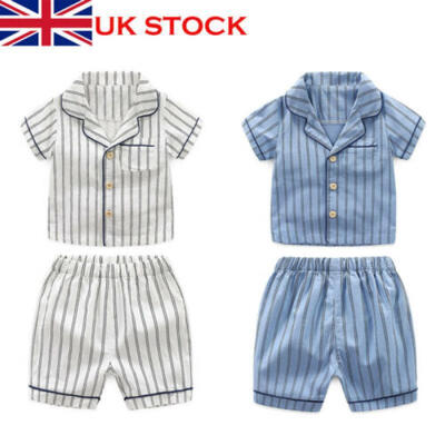 

UK Summer Boys Stripe Pyjamas Kids Toddler Baby Children Pjs Sleepwear Nightwear