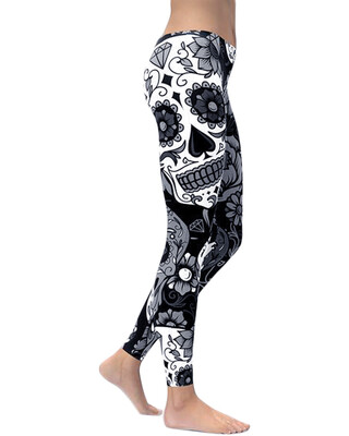 

Sexy Women Yoga Sports Leggings Floral Skull Head Diamond Print High Waist Workout Running Skinny Slim Fitness Pants