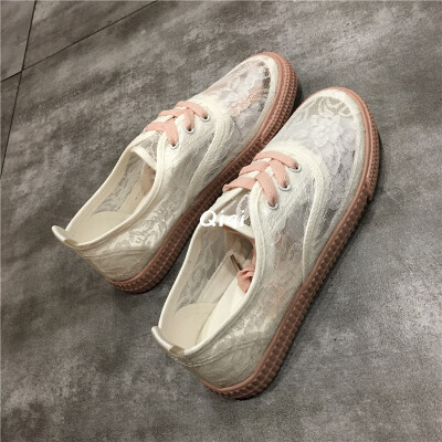 

Fairy shoes 2019 summer mesh breathable hollow canvas shoes women wear Korean board shoes