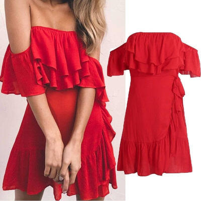 

Sexy Women Summer Boho Mini Dress Strapless Casual Beach Short Sun Partty Dress