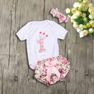 

US Stock 3PCS Newborn Baby Girls Outfits Clothes Romper TopsShorts Pants Sets