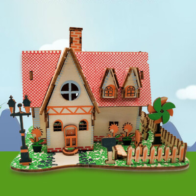 

Tailored Kids 3D wooden DIY Houses Jigsaw Children Castle Construction Pattern Puzzle Toy