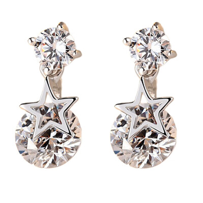

Korean Fashion Female 925 Sterling Silver Earrings Double Diamond Earrings Color Silver