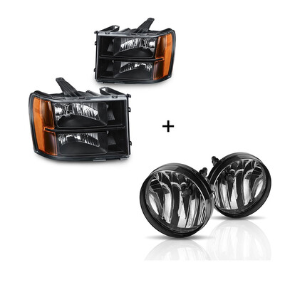 

For 2007-2013 GMC Sierra 1500 2500HD 3500HD Headlights Black Smoke Front Bumper Fog Light