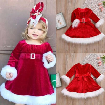 

USA Christmas Toddler Baby Girl Princess Clothes Dress Red Xmas Party Dresses