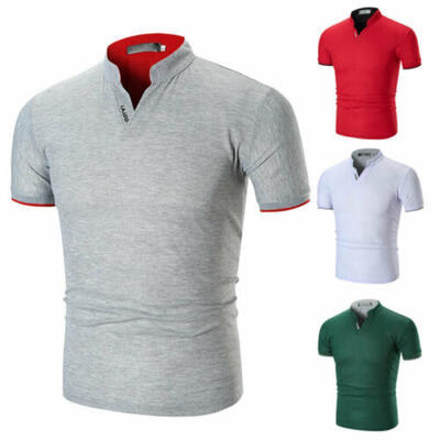

Fashion Mens Summer Casual Short Sleeve Solid Shirts T-shirt Slim Fit Tee Tops