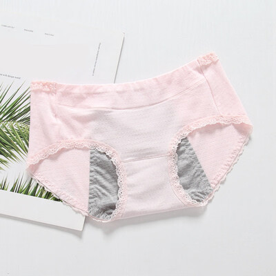 

New Elastic Color Cotton Breathable Mid-waist Physiological Period Double Anti-side Leakage Briefs Lace Stitching Panties