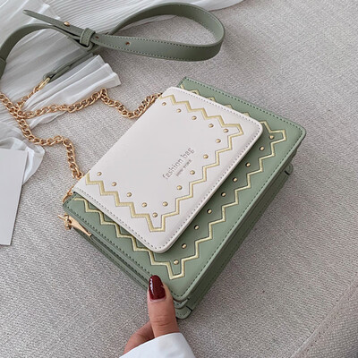 

Hit color womens bag new 2019 small fresh slant bag Korean version 100 lap fashion single shoulder chain small square bag