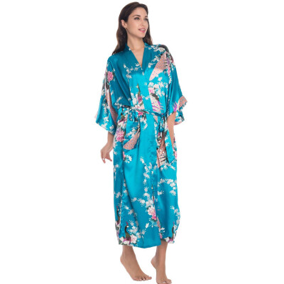 

Toponeto New Women Plus Size Simulation Silk Print Gown Bath Robe Lingerie Sleepwear