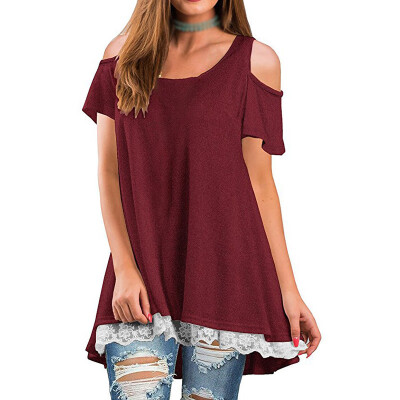 

Womens Cold Shoulder Loose Shirt Blouse Ladies Fashion Casual Shorts Sleeve Tops