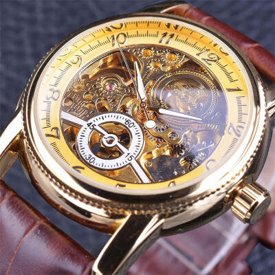 

Mens Watches Luxury Mechanical Watch Splendid 3D Hollow Engraving Case Sport Leather Watches Relogio Masculino