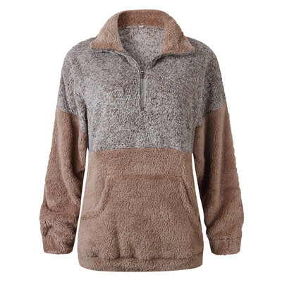 

Women Fashion Pocket Zipper Blouse Woolen Coat Long Sleeve Casual Warm Winter Autumn Loose Tops