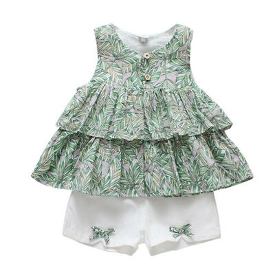 

2PCS Toddler Baby Girls Clothes Sleeveless Leaves Print TopsShorts Outfits