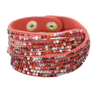 

Personality Solid Drill Colourful Rhinestone Multi-Layer Leather Rope Manual Bracelet Unisex Pair Jewellery