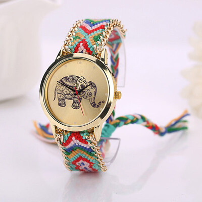 

Elephant Ethnic Wind Braided Ladies Bracelet Horloge Dames Romain Horloge Cadeau Simple Fashion Montre Femme Acier Inoxydable