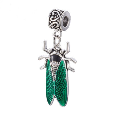 

Alloy European Dangle Beads with Rhinestone&Enamel Large Hole Pendants Insect Antique Silver Green 465mm Hole 5mm