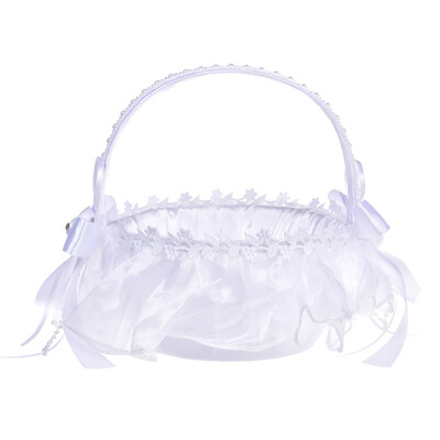 

Gobestart New Romantic Bowknot Silk Cloth Wedding Ceremony Party Rose Flower Girl Basket