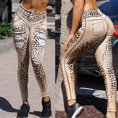 

Summer Ladies Skinny Pants Long Yoga Pants High Waist Leopard Printed Long Pants