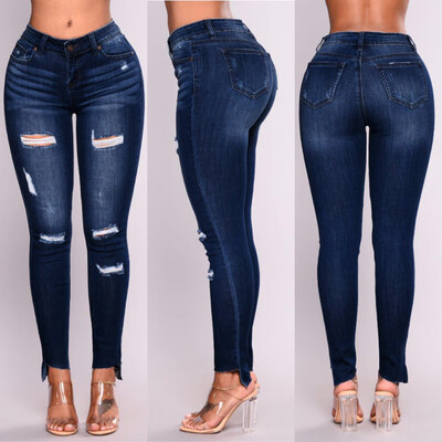 

〖Follure〗Fashion Women Jeans Denim Hole Female Mid Waist Stretch Slim Sexy Pencil Pants