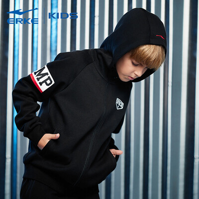 

Hongxing Erke ERKE childrens clothing jacket boys cardigan hooded sweater sports shirt wild casual jacket 63219114057 black 1