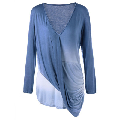 

Plus Size Ombre Long Sleeve Draped Top