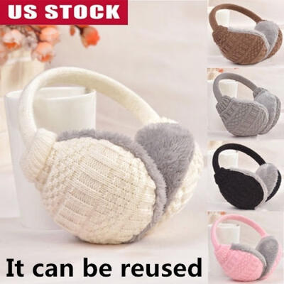 

UK Unisex Knit EarMuffs Faux Furry Earwarmer Winter Outdoor EarMuffs Adjustable Washable Blue