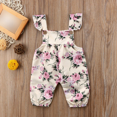 

Baby Girls Autumn Spring Pants Children Floral Cotton Sleeveless Elastic Suspenders Pants Bodysuit Overalls Trousers
