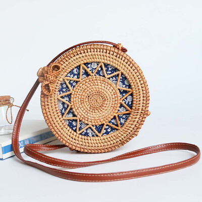 

2019 Handmade Woven Round Rattan Bags Bohemian Women Straw Handbags Hollow Floral Crossbody Shoulder Bag For Women