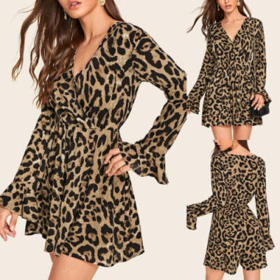 

Women Leopard Print Playsuit Romper Mini Dress Short Jumpsuit Ladies Clubwear
