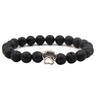 

8 mm Black Volcanic Rock Turquoise Dog Foot Elastic Line Bracelet Unisex Pair Bracelet Jewellery Hot Gift