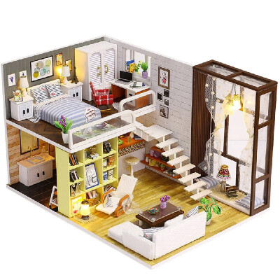 

Assemble DIY Doll House Toy Wooden Miniatura Kit Dollhouse Toys with Furniture Kit LED Christmas Birthday Gift