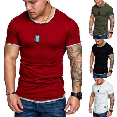 

Mens T Shirt Slim Fit Casual T-shirt Tops Summer Clothes Bodybuilding Muscle Tee