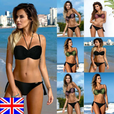 

Sexy Halter Bandage Bikini Set Swimwear Push-Up Padded Bram Bikini Two-Piece