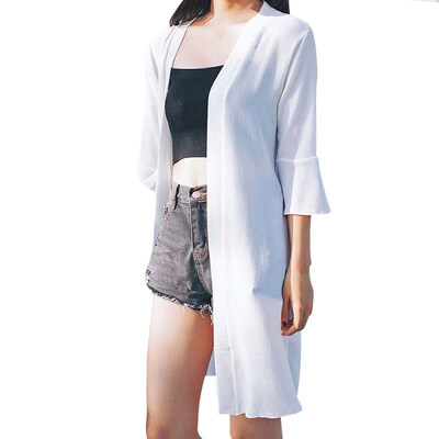 

Summer Chiffon Sun Protection Clothing For Women Cardigan Long Blouse Beach White Female Fashion Tops Feminino Boho Thin Coat