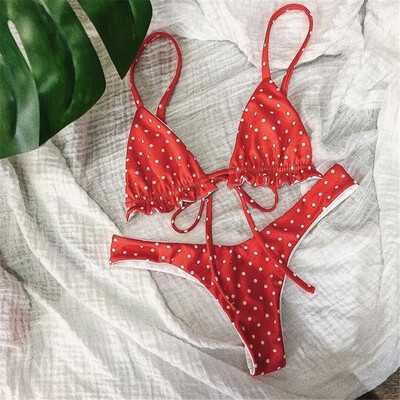 

Saidsome Sexy Bikinis Set Women Dot Print Bandage Tankini Set Brazilian Swimwear