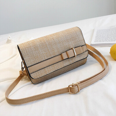 

Tailored Women Beach Color Matching Woven Bag Burlap Square Bag Messenger Bag