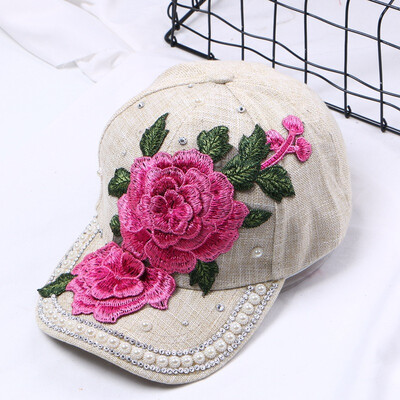 

Taobao Korean Hat Womens flower stick drill embroidery cap summer sun hat baseball cap all kinds of bent brim hat trend
