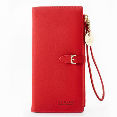 

Casual Solid Color Women Wallet Long Multi-Card Large Capacity Coin Purse Wrist Strap Money Bag