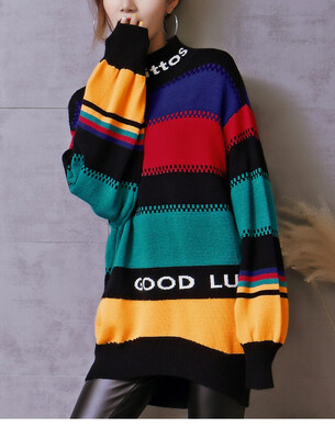 

The new autumnwinter 2018 sweater in the long half high neck pullover over size knitted sweater is loose