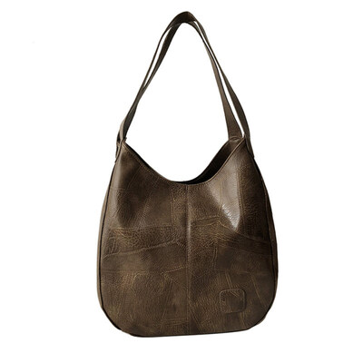

Vintage Women Solid Color Faux Leather Large Capacity Tote Handbag Shoulder Bag