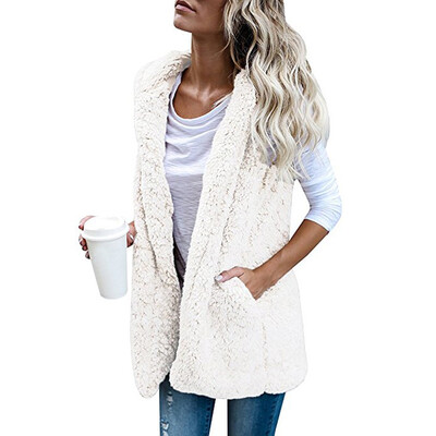 

Toponeto Womens Vest Winter Warm Hoodie Outwear Casual Coat Faux Fur Zip Up Sherpa Jacket