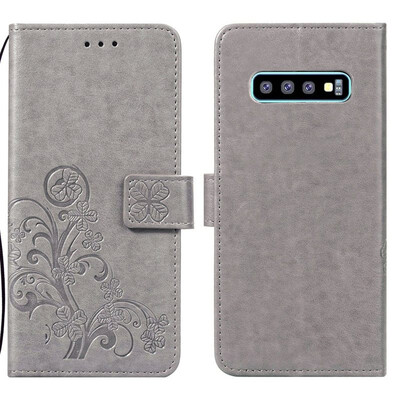 

Samsung Galaxy S10 Lucky Clover Embossed Leather Case - Grey