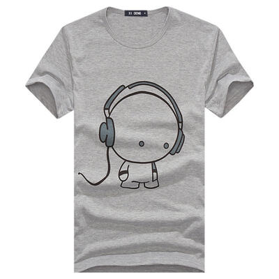 

2018 New Fashion Simple Lovely Design Men T Shirt Short Sleeve Cotton T-Shirt For Men With Headset Pattern
