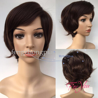 

FZP Capless New Stylish African American Wig Short Straight Synthetic Hair Cosplay Wig Mix Brown Full Wigs in Stock High Temperatu